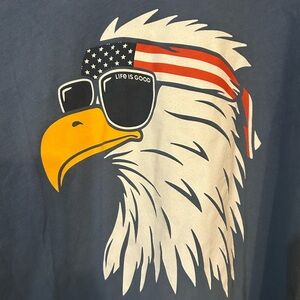 Life Is Good Men's Crusher-Lite Tee - Light Blue with Dark Blue Print